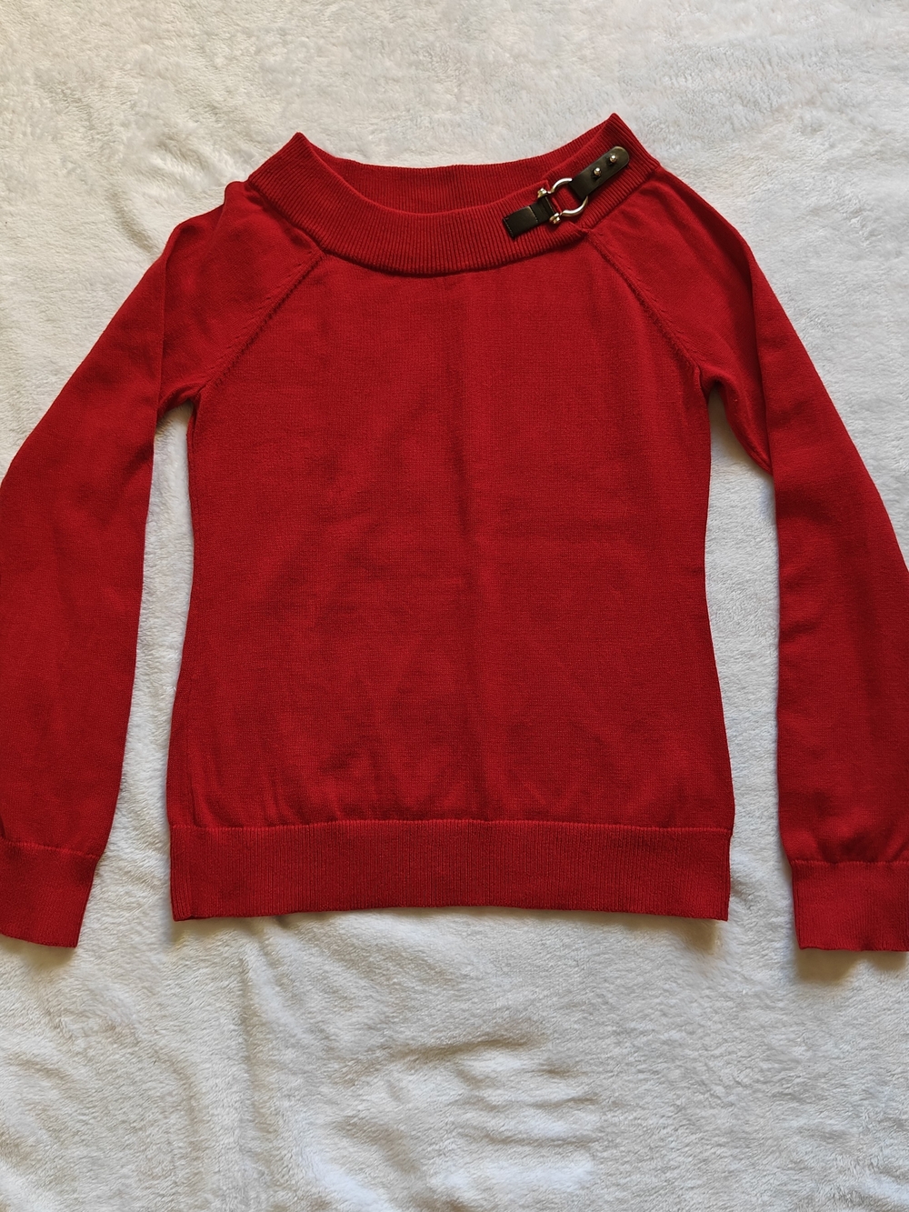 Lauren Ralph Lauren Women Red Knit 100% Cotton Crew Neck Buckle Pullover SP